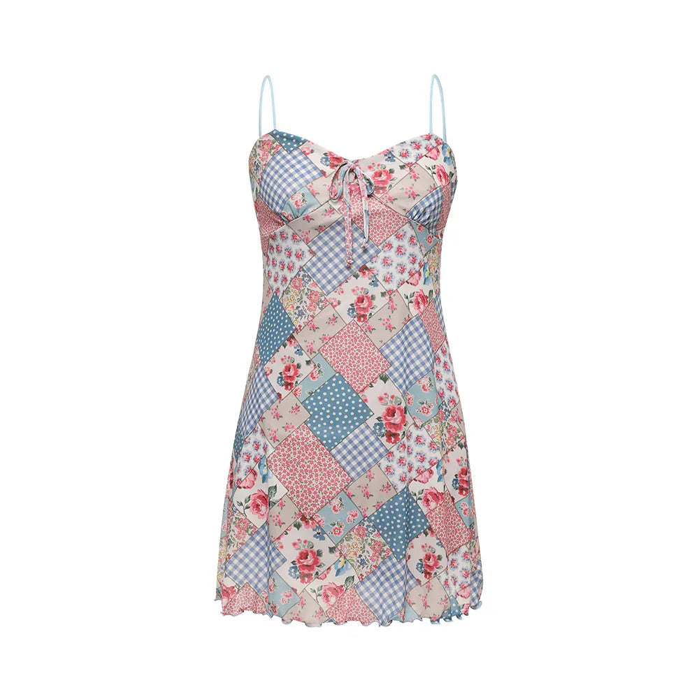 LOOPLOOP Mesh Beach Dress Bohemian Patchwork Sky BLUE LIGHT BLUE / XS LOOPLOOP Mesh Beach Dress Bohemian Patchwork Sky BLUE LIGHT BLUE / XS