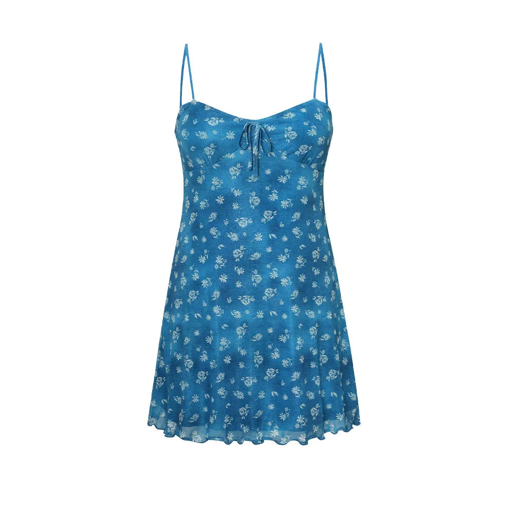 LOOPLOOP Mesh Beach Dress Floral Denim Dress