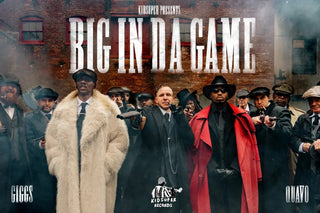 Group of men in 1920s gangster style with guns and vintage coats in front of brick wall for Big In Da Game