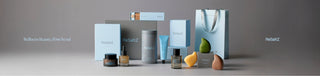 ReSaltZ skincare products and packaging in soft blue and gray tones with wellness beauty branding from Seoul