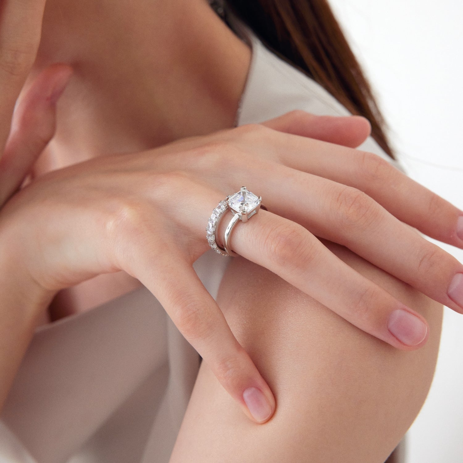 MSGRN Asscher Stud Ring Rhodium plated 925 Silver-3