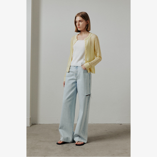 LINEN SEE THROUGH TEXTURED CARDIGAN