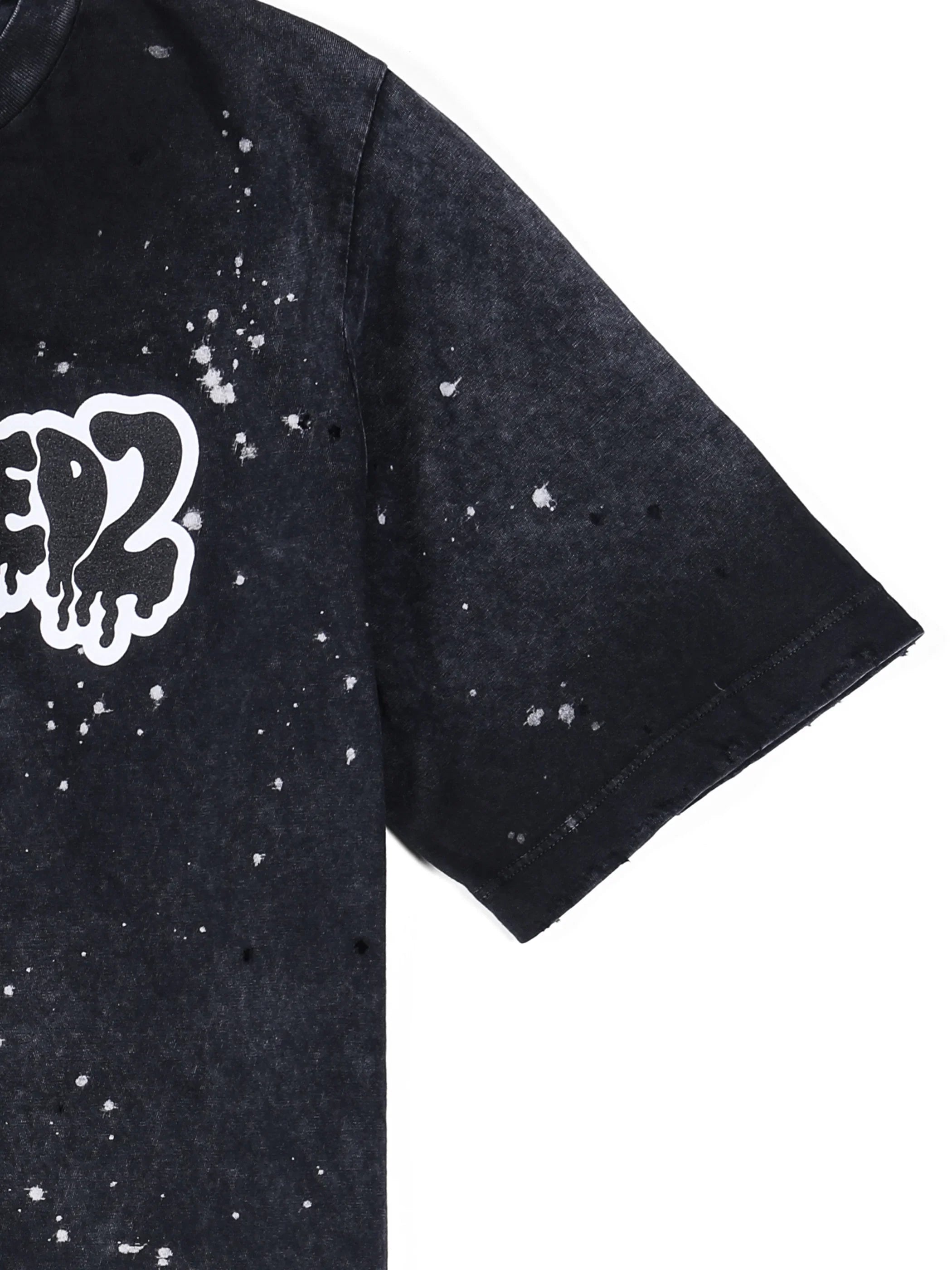 Black short sleeve Dsquared2 t-shirt with white paint splatter and dripping logo detail