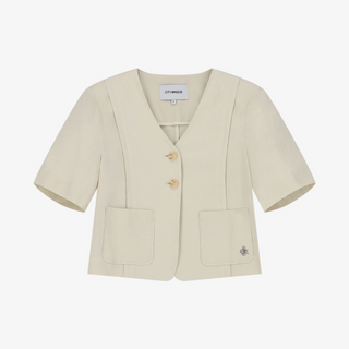 LINEN COLLARLESS HALF SLEEVE JACKET