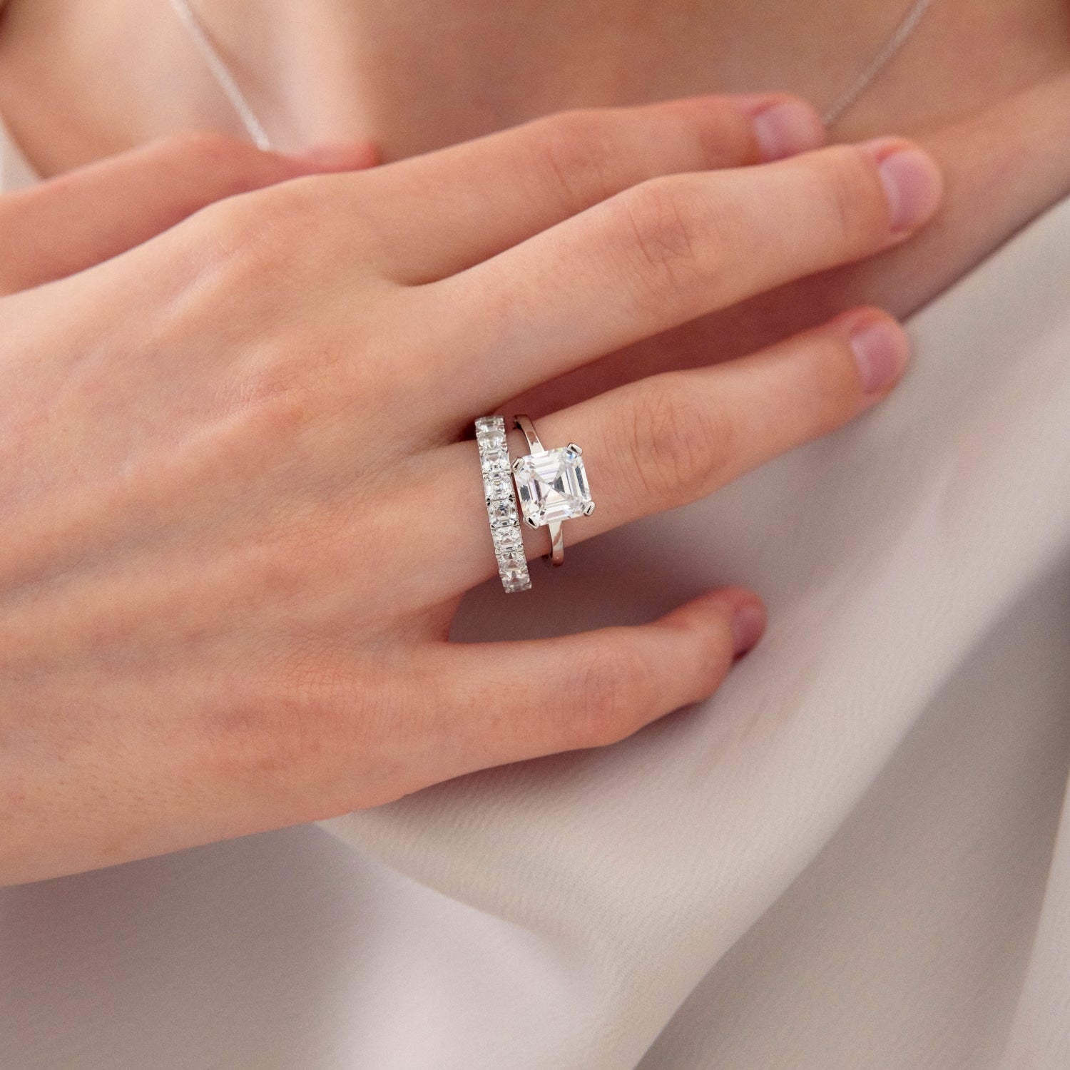 MSGRN Asscher Stud Ring Rhodium plated 925 Silver-4