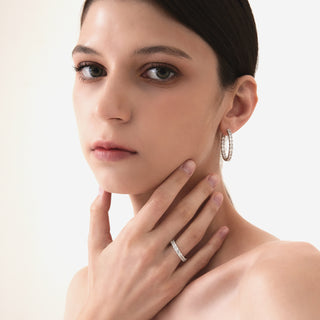 MSGRN Asscher Signature Hoop Earrings Rhodium plated 925 Silver