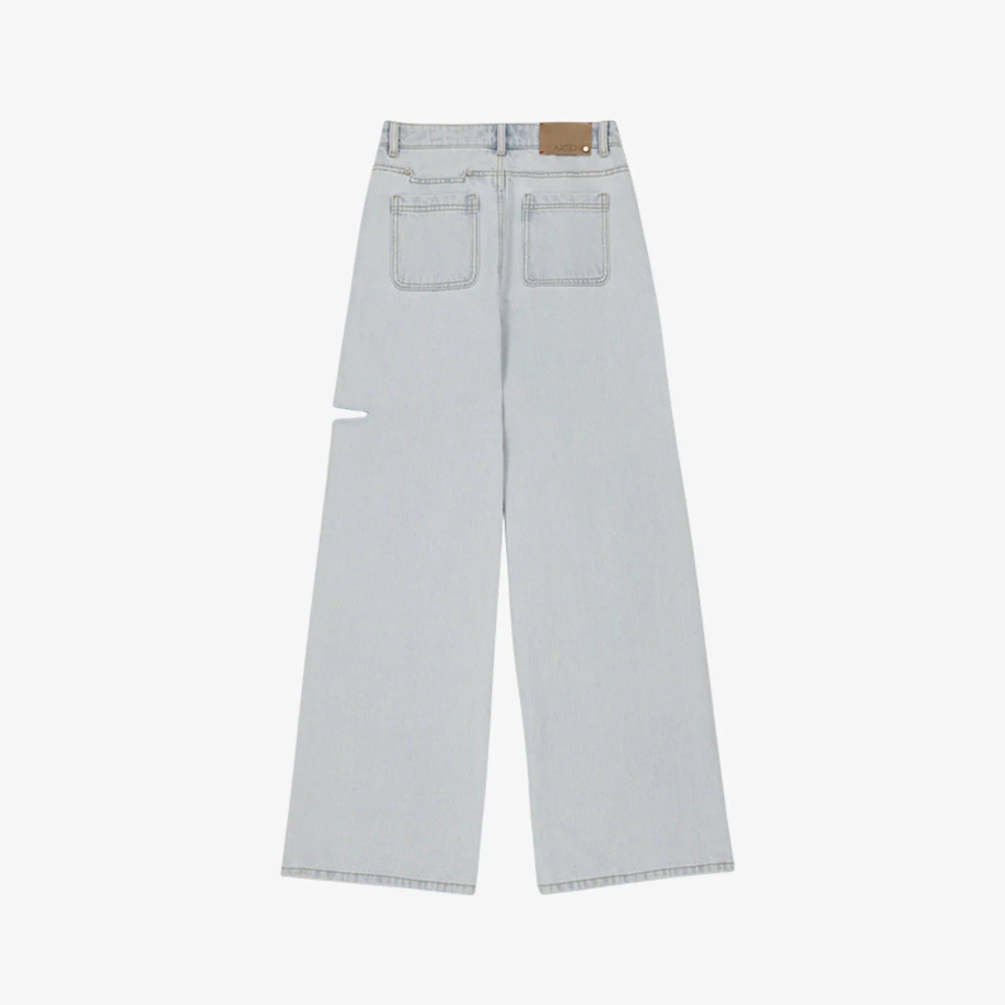 ARTID LEG SLIT WIDE DENIM PANTS-2