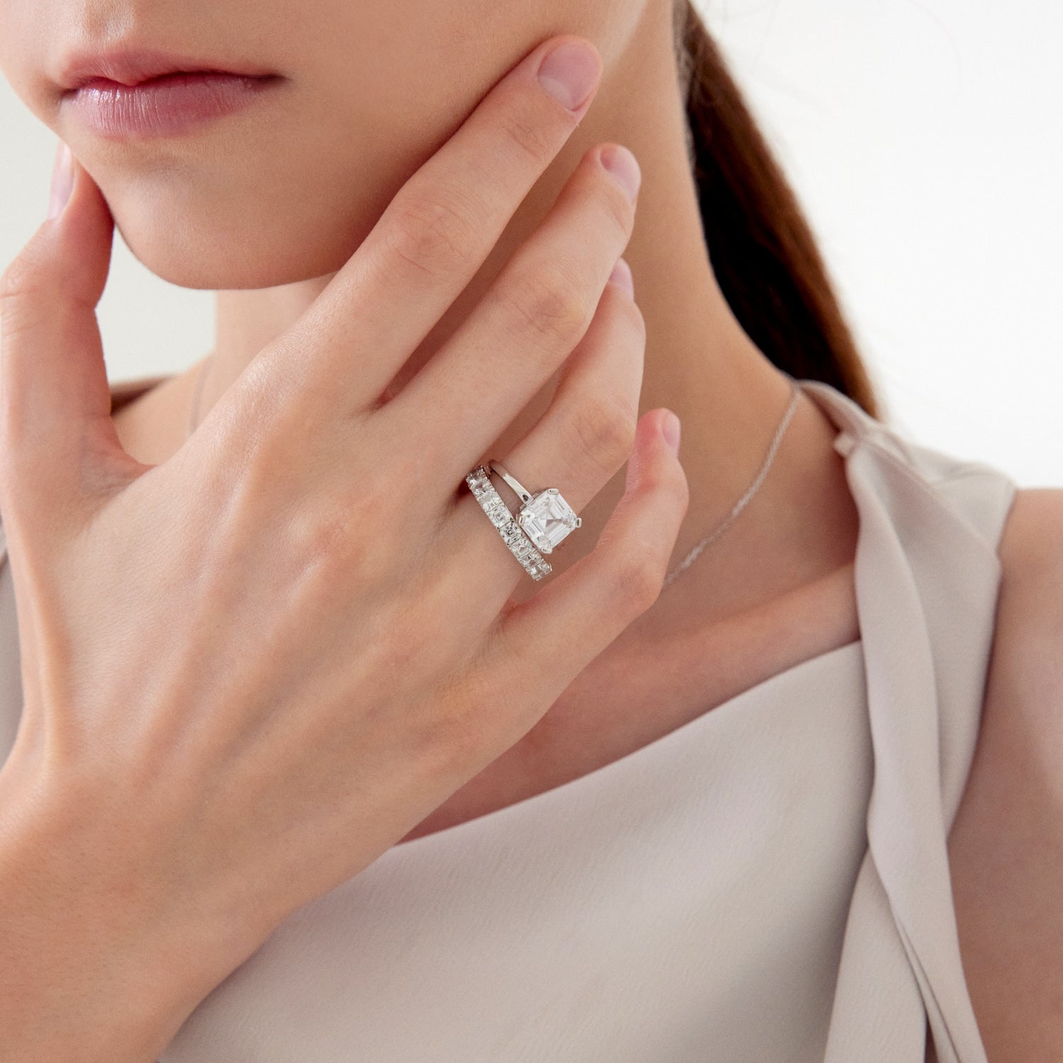 MSGRN Asscher Stud Ring Rhodium plated 925 Silver-5