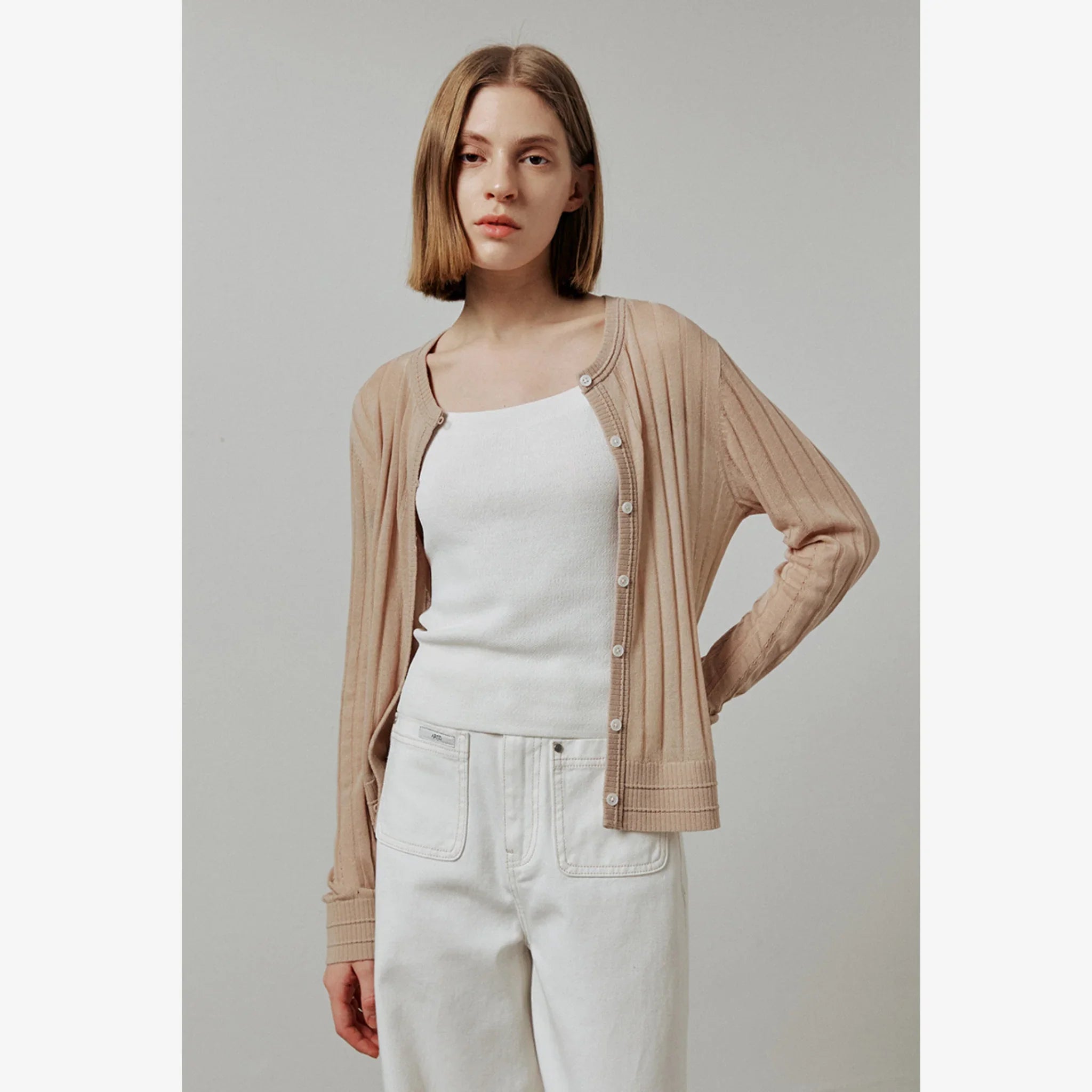 ARTID LINEN SEE THROUGH TEXTURED CARDIGAN-3