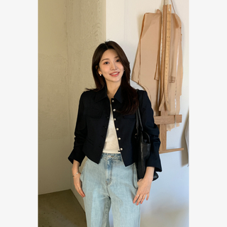 BUTTON POINT TWEED COLLAR JACKET