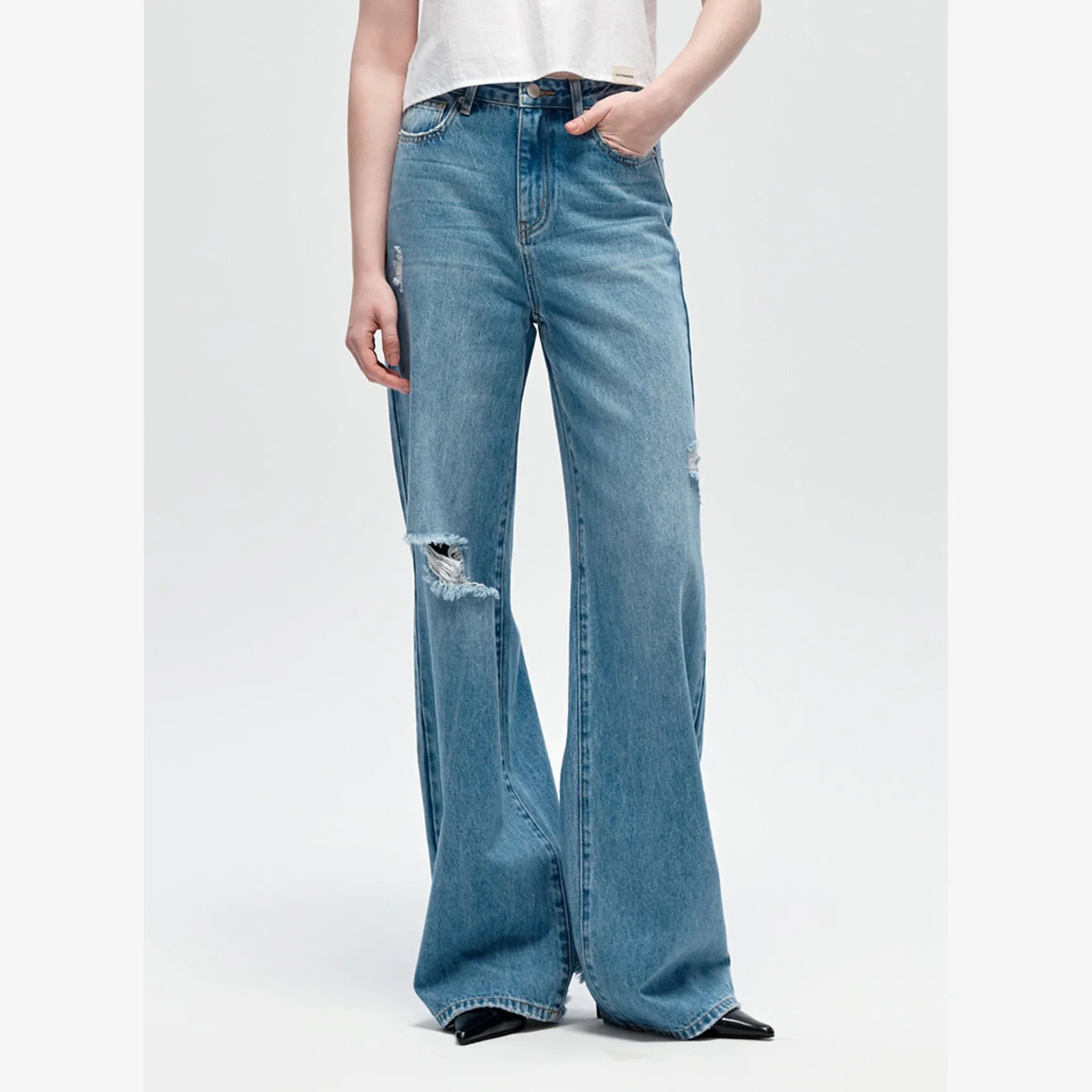 CITYBREEZE CUT-OFF WIDE DENIM PANTS-3