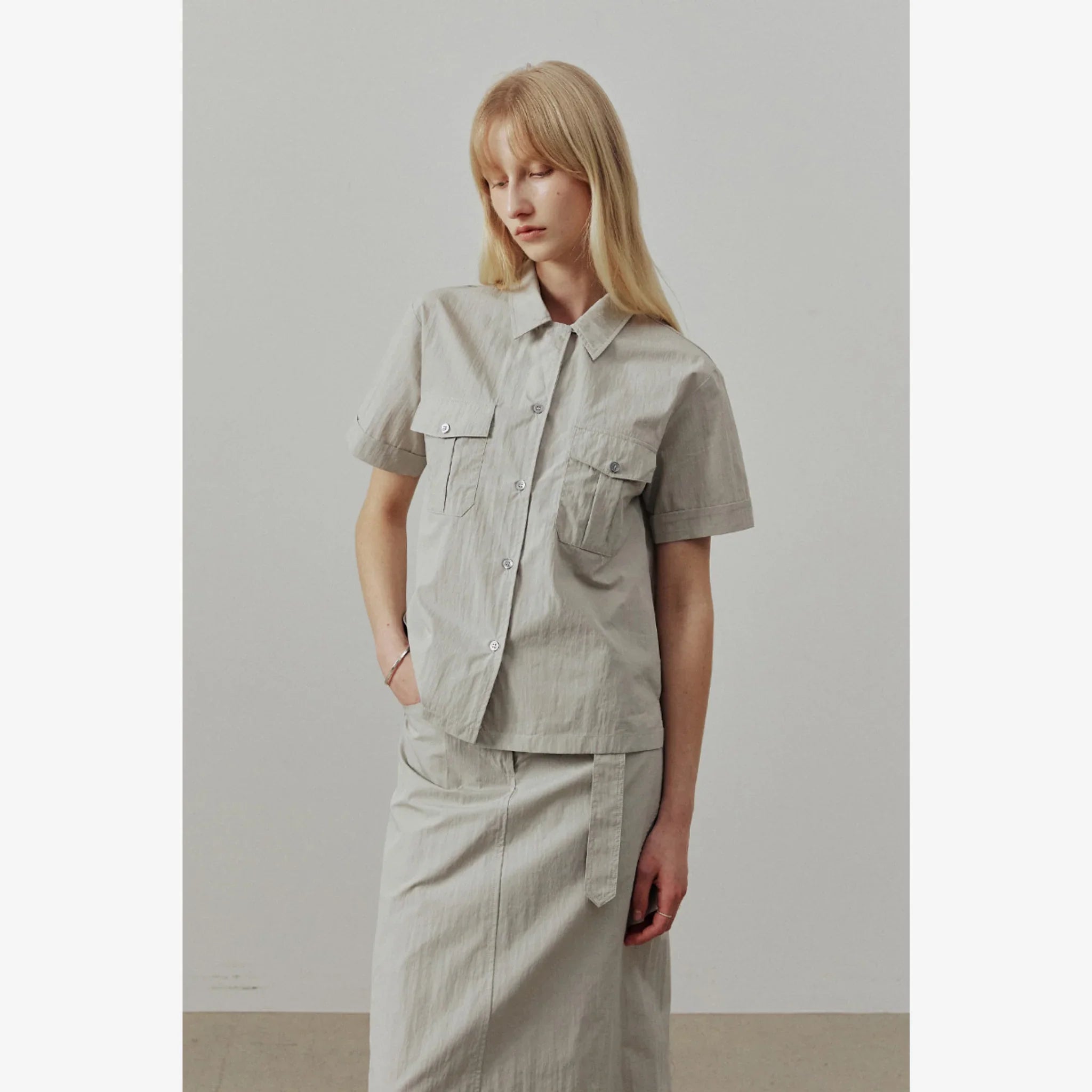 ARTID OPEN COLLAR TWO POCKET SHORT SLEEVE SHIRT-3