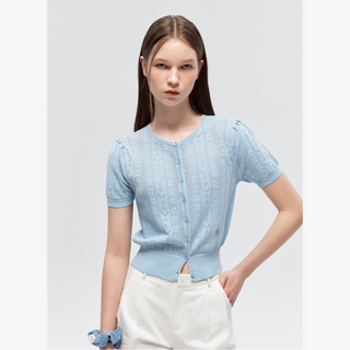 LACY PUFF SHORT SLEEVE CARDIGAN