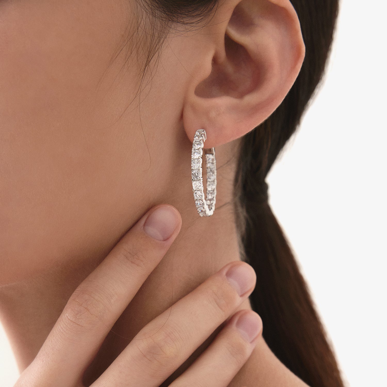 MSGRN Asscher Signature Hoop Earrings Rhodium plated 925 Silver-4