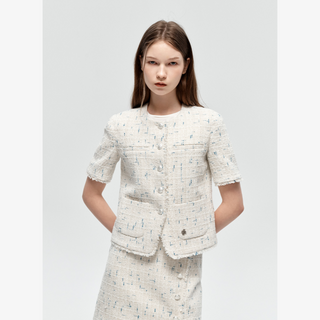 TWEED FRINGE HALF SLEEVE JACKET