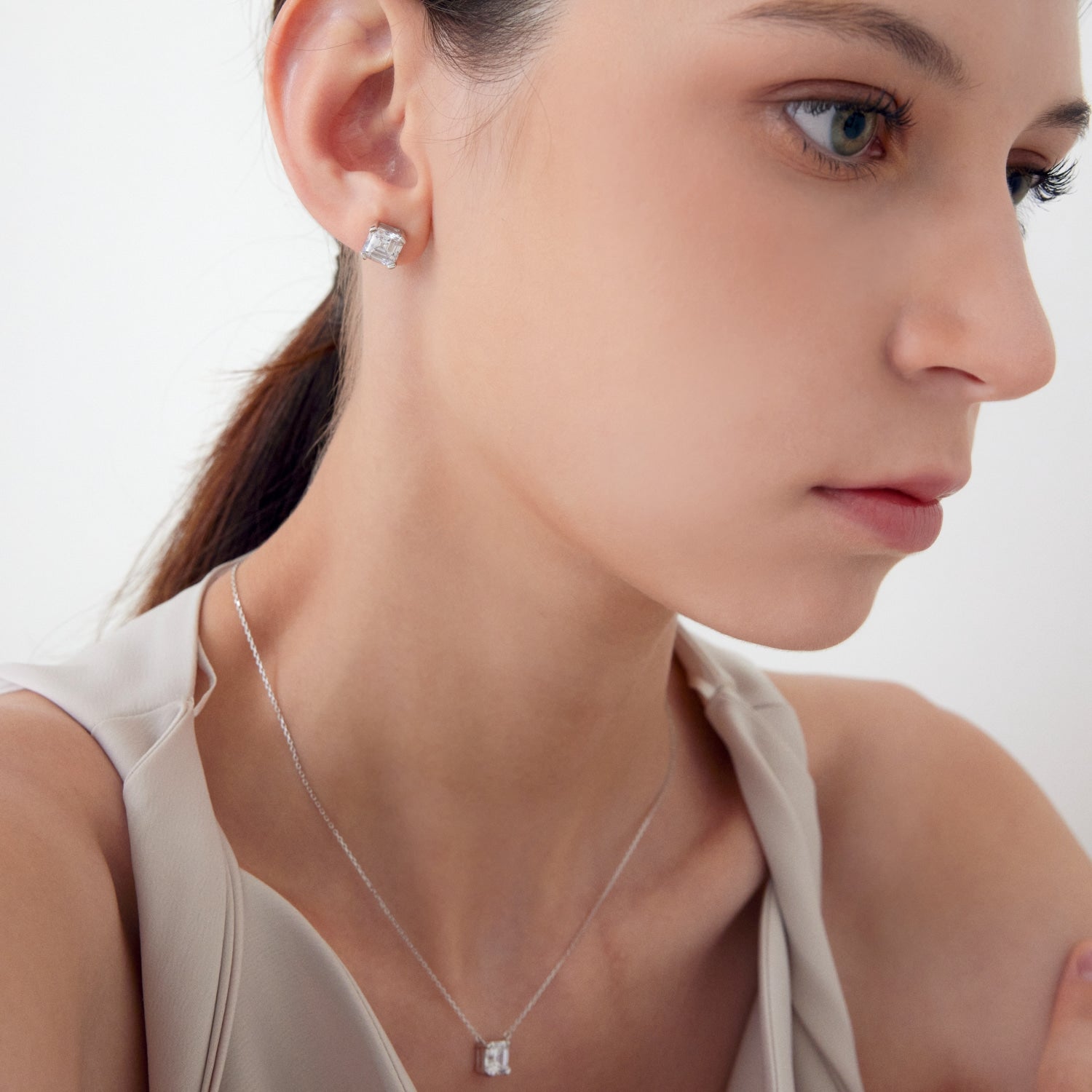 MSGRN Asscher Stud Earrings Rhodium plated 925 Silver-4