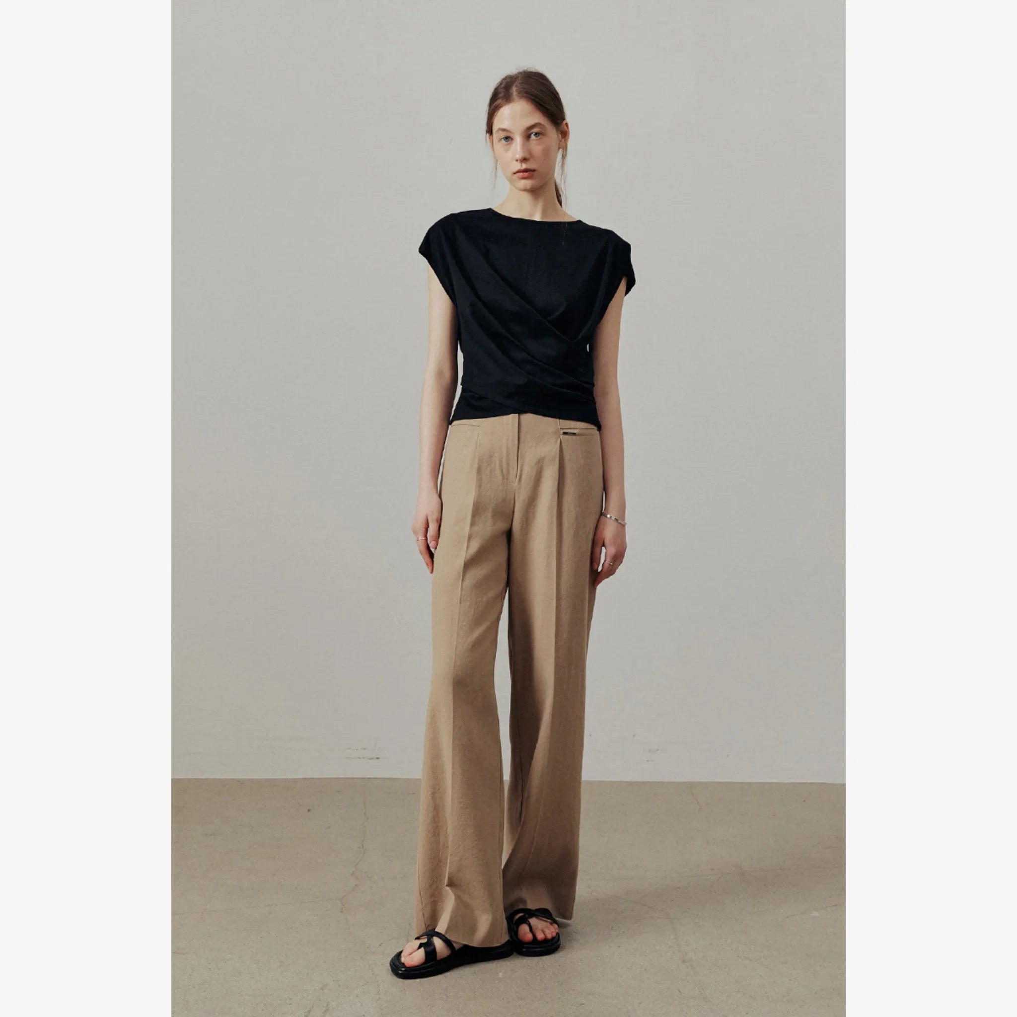 ARTID LINEN BUCKLE WIDE PANTS-3