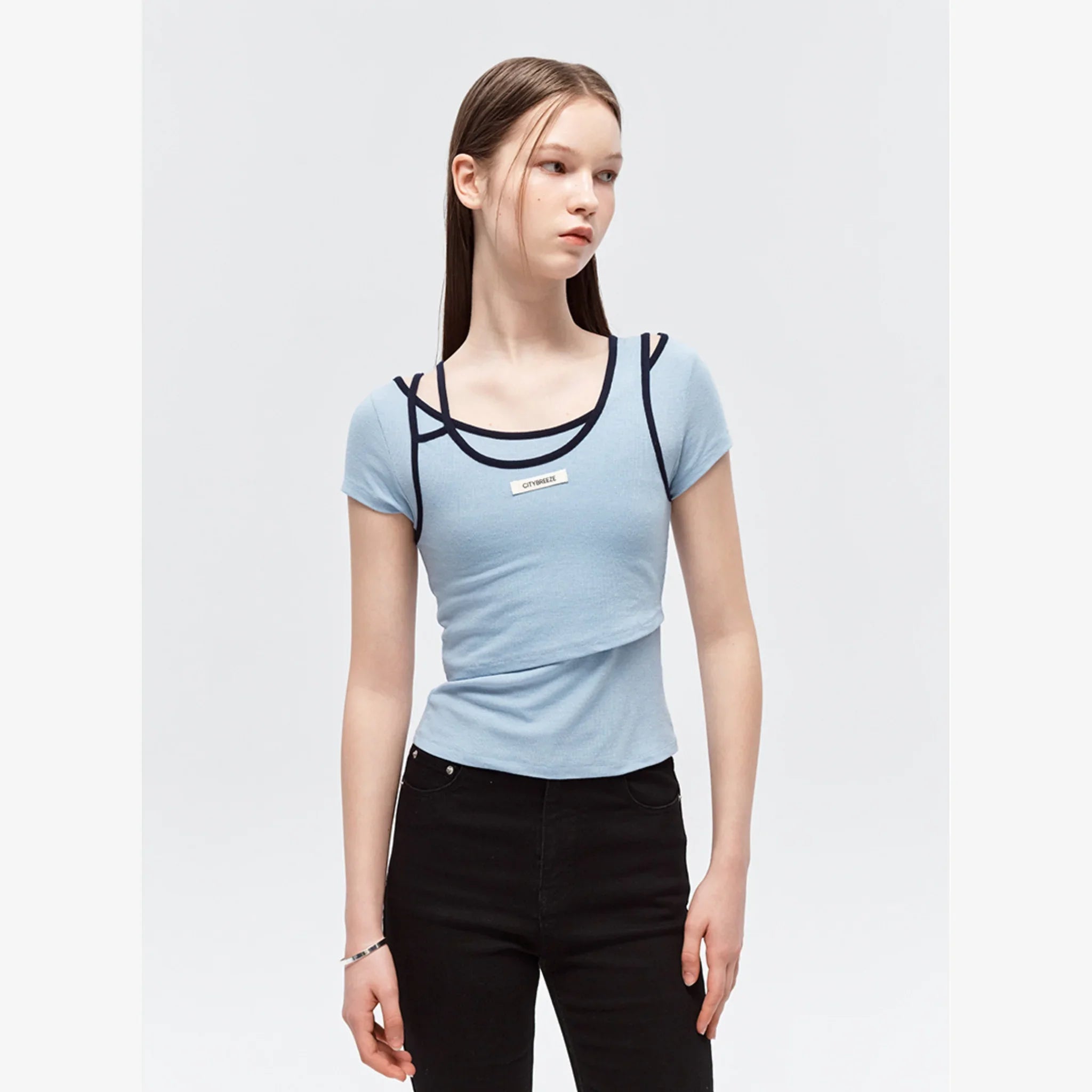 CITYBREEZE POINT LINE LAYERED SHORT SLEEVE T-SHIRT-3