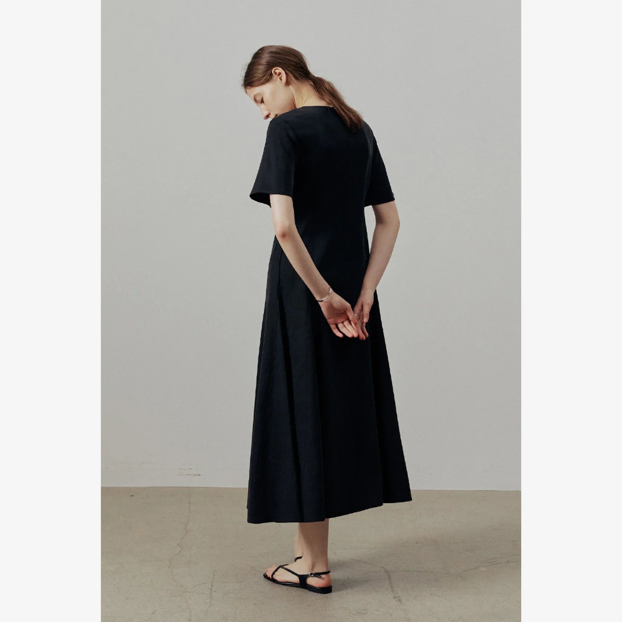 ARTID LINEN FLARE SHORT SLEEVE DRESS-4