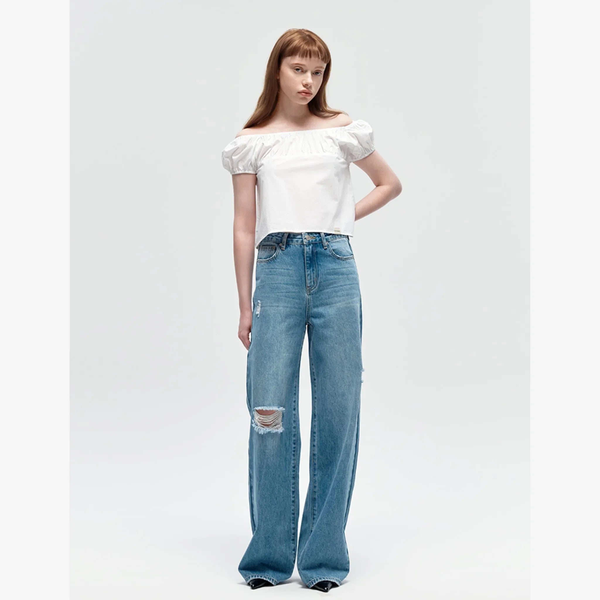 CITYBREEZE CUT-OFF WIDE DENIM PANTS-4