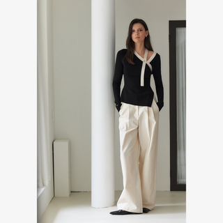 ONE-SHOULDER COLOR-BLOCK KNIT