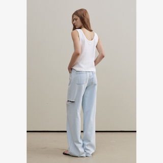 LEG SLIT WIDE DENIM PANTS