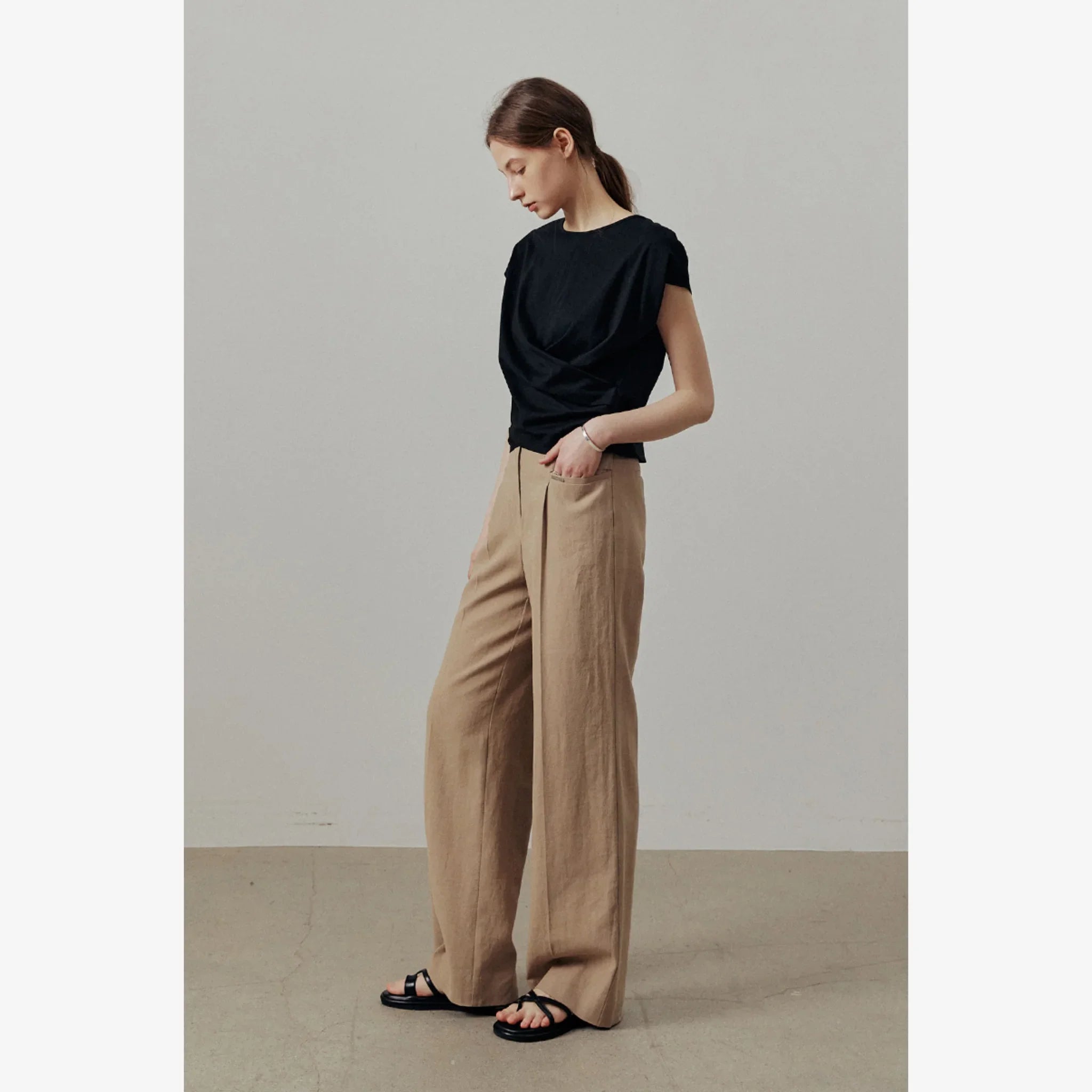 ARTID LINEN BUCKLE WIDE PANTS-4