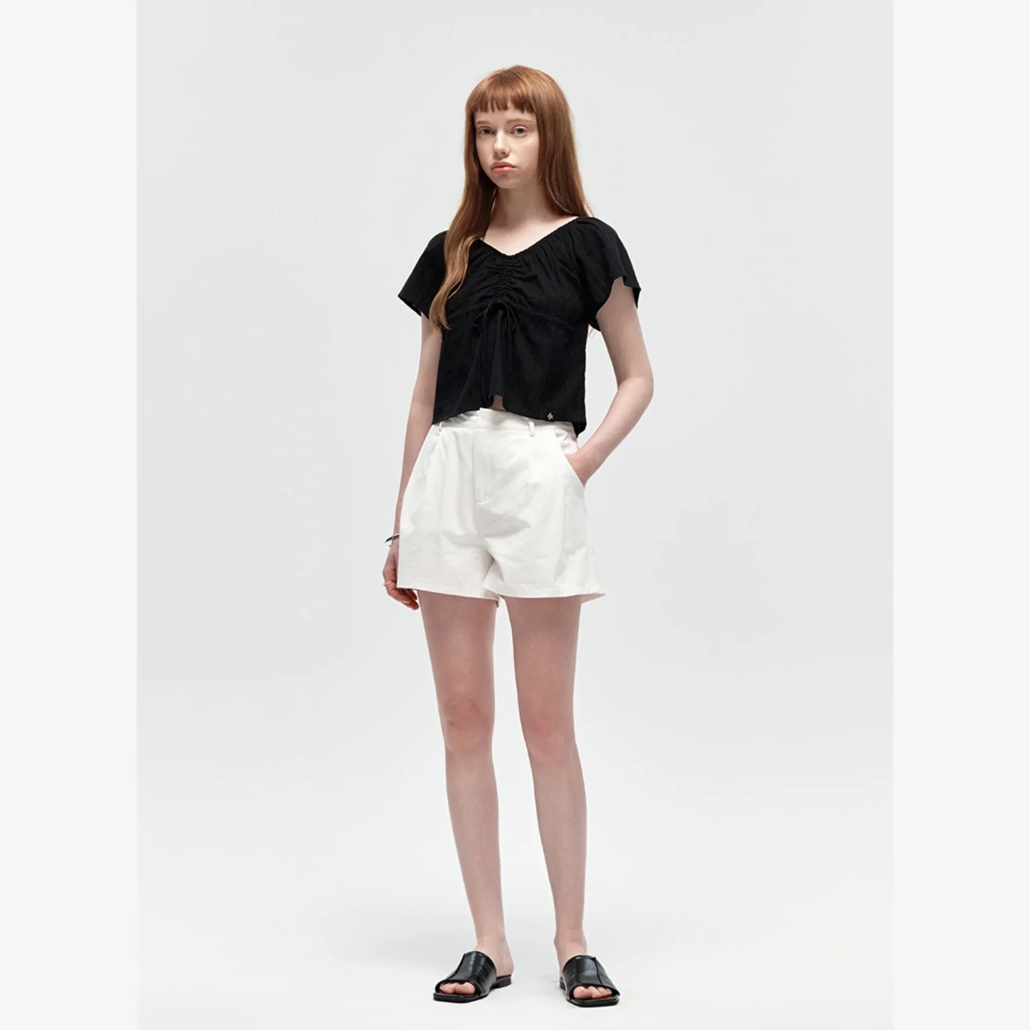 CITYBREEZE V-NECK SHIRRING BLOUSE TOP-4