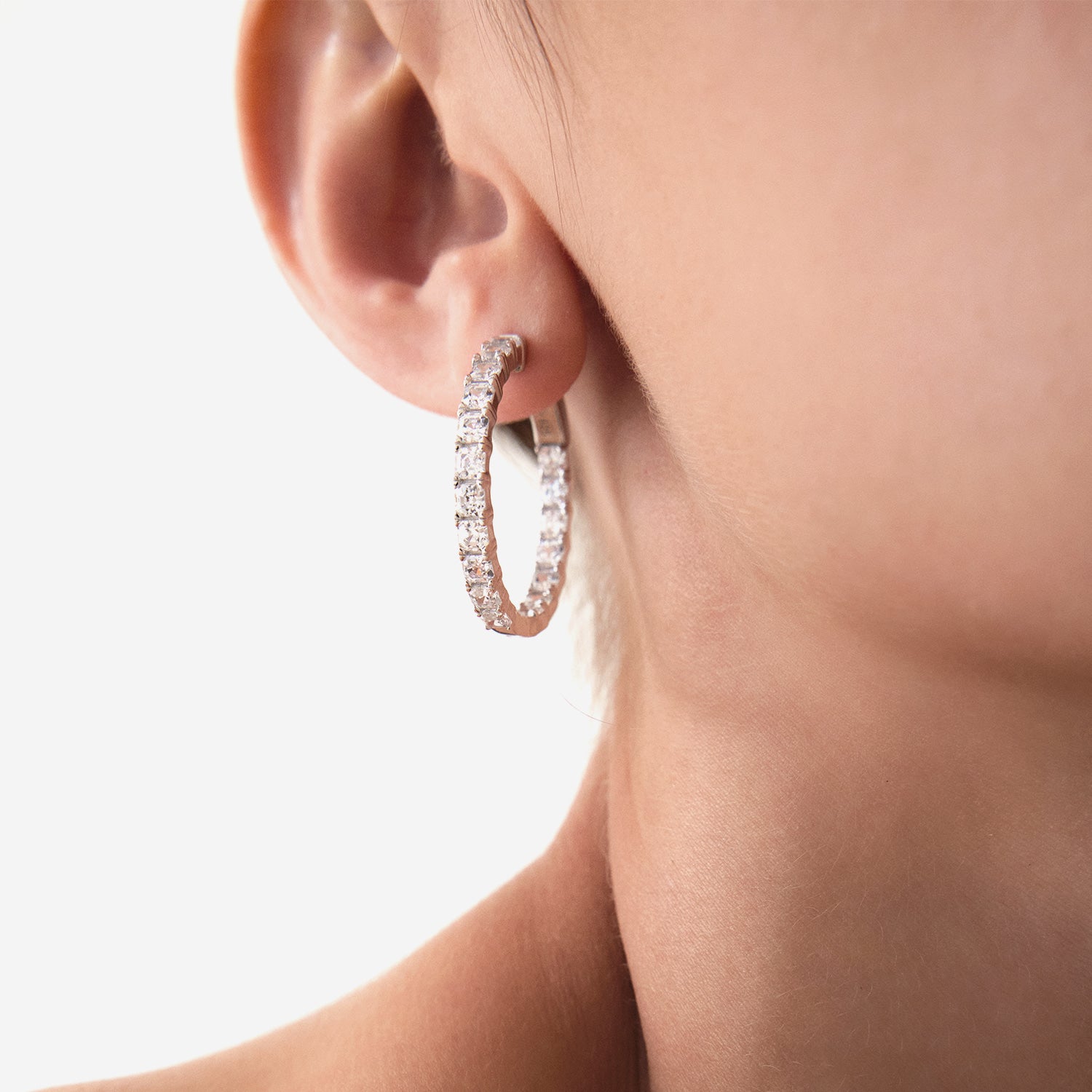 MSGRN Asscher Signature Hoop Earrings Rhodium plated 925 Silver-6