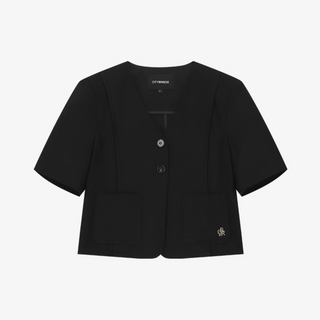 LINEN COLLARLESS HALF SLEEVE JACKET