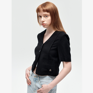 LINEN COLLARLESS HALF SLEEVE JACKET