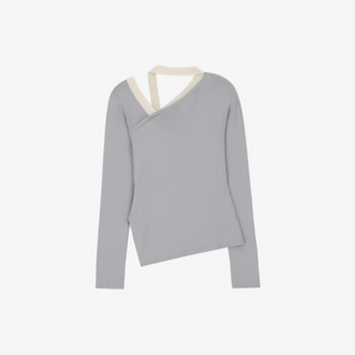 ONE-SHOULDER COLOR-BLOCK KNIT