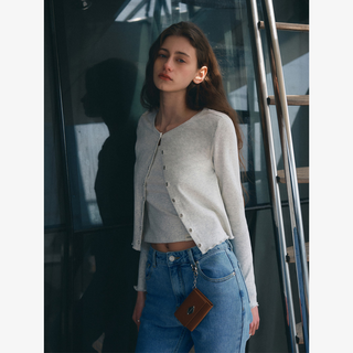 COTTON ROUND NECK CARDIGAN SLEEVELESS SET