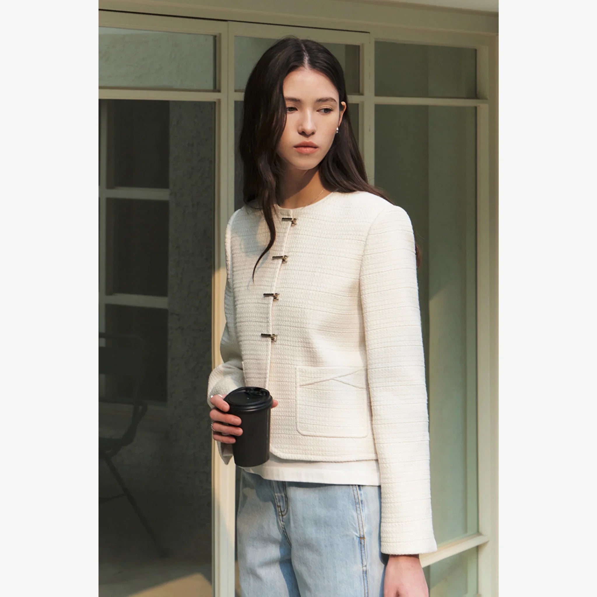 ARTID BUCKLE DETAIL TWEED JACKET | IVORY