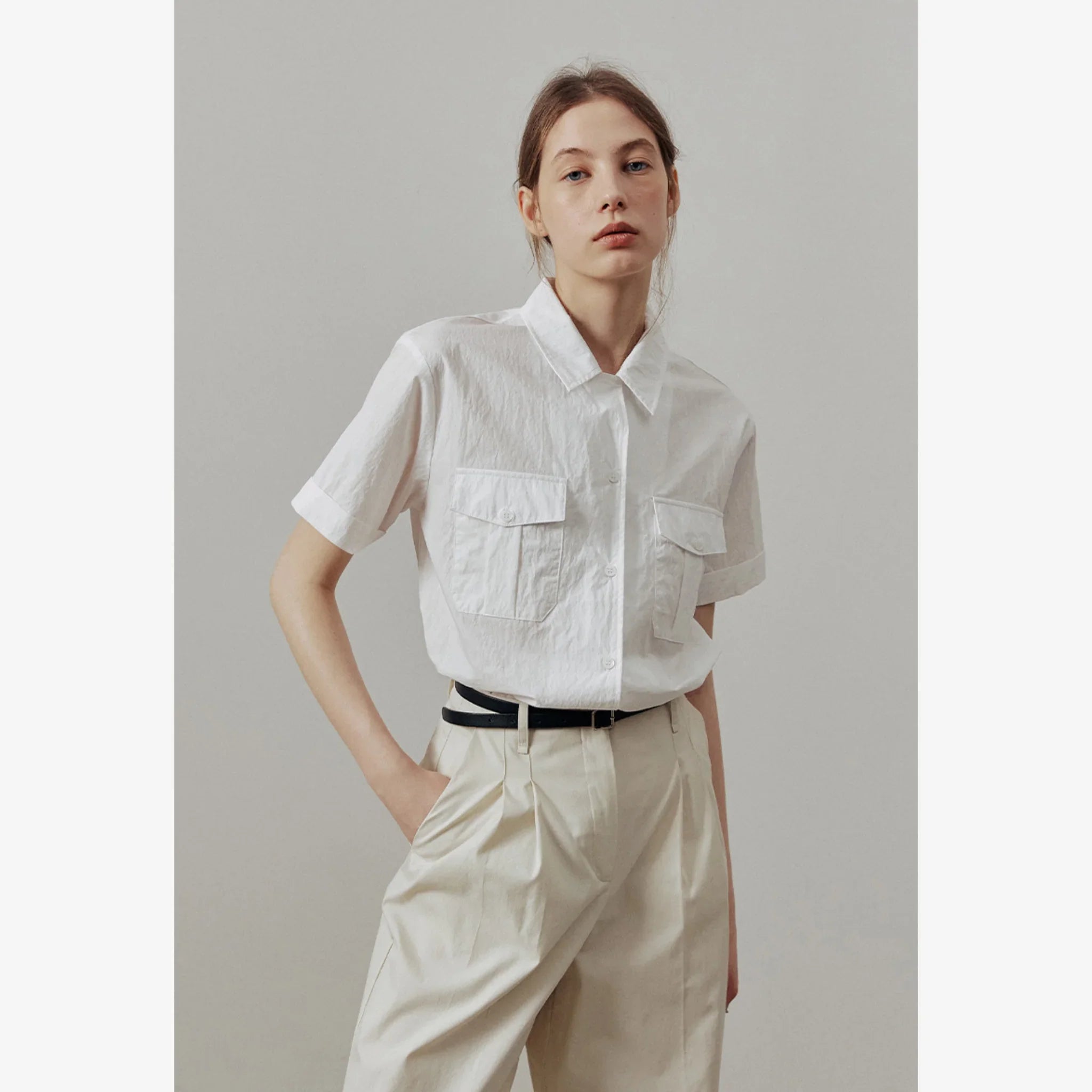 ARTID OPEN COLLAR TWO POCKET SHORT SLEEVE SHIRT-7