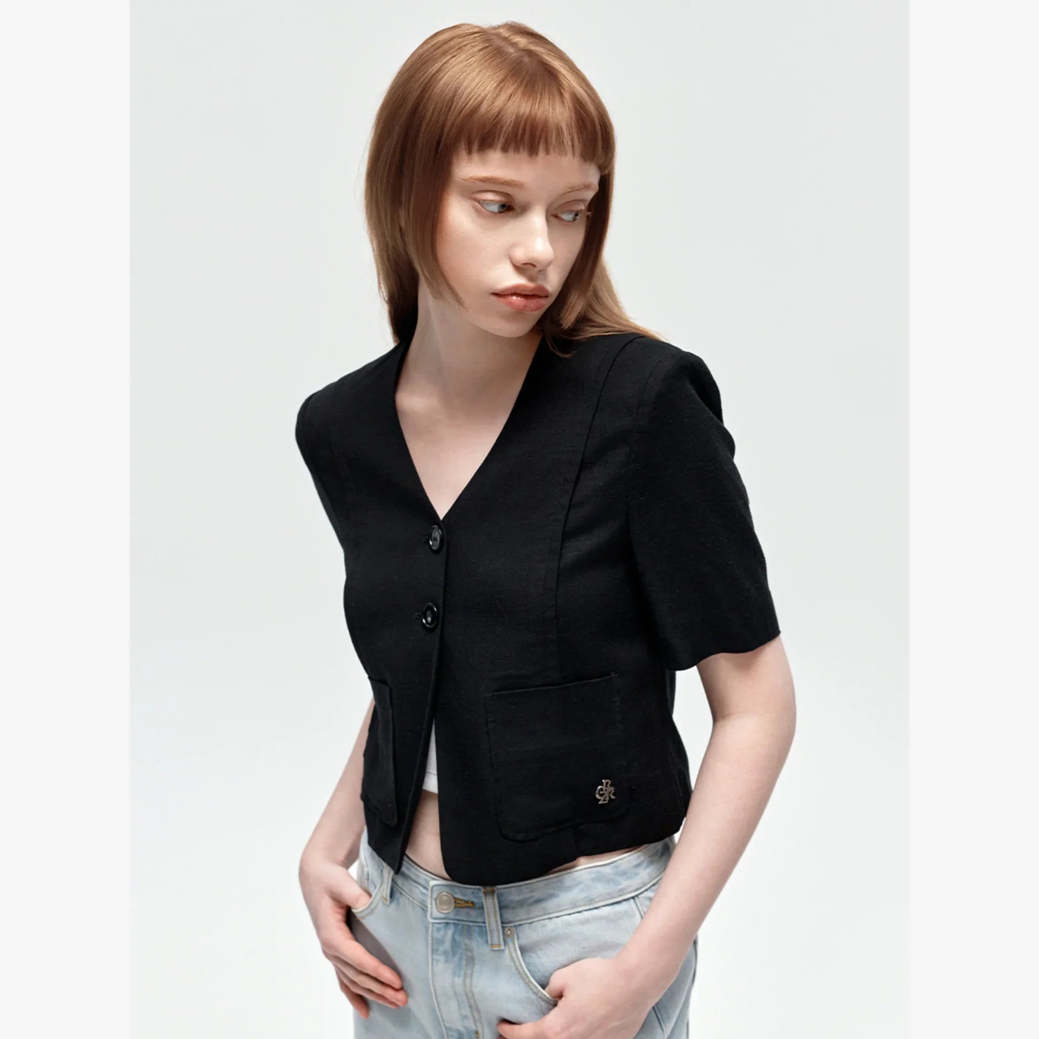 CITYBREEZE LINEN COLLARLESS HALF SLEEVE JACKET-7