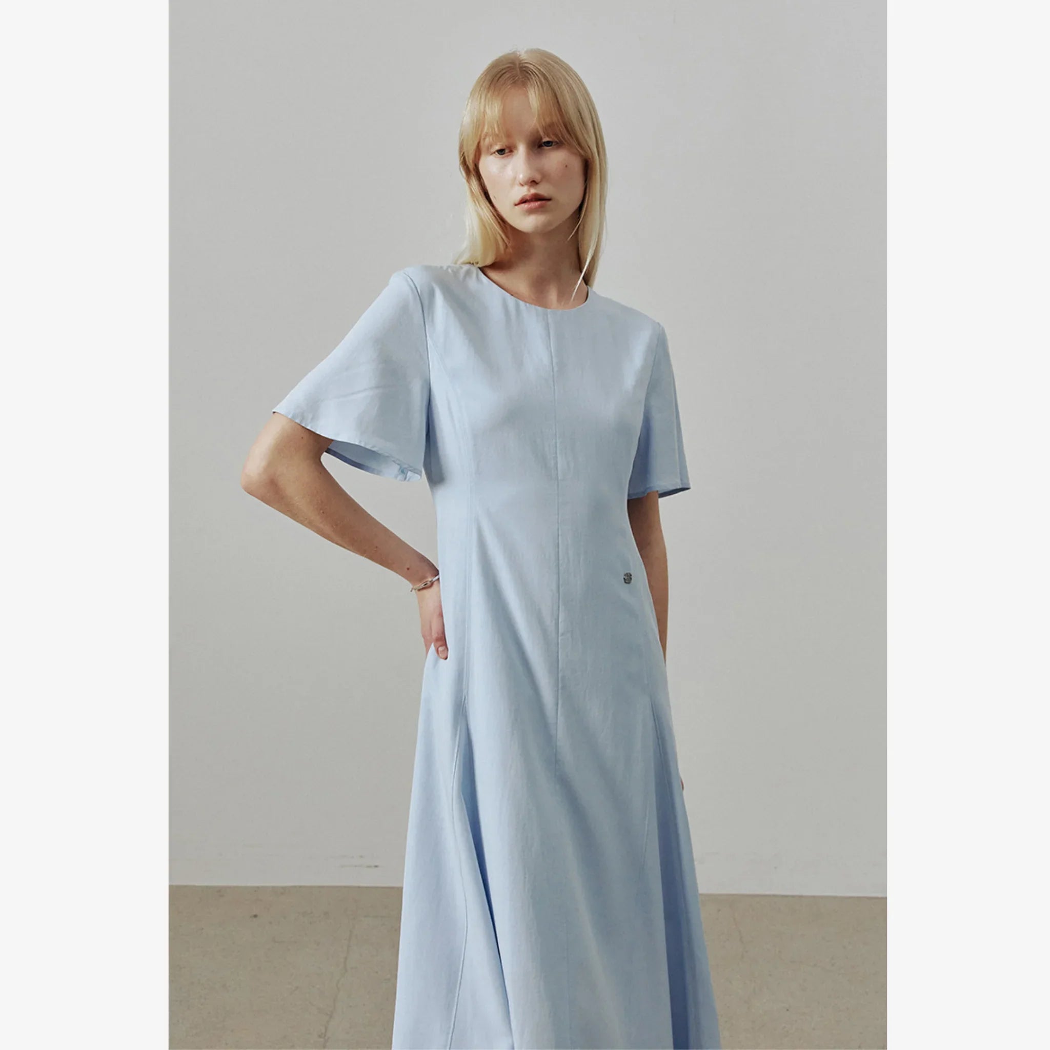 ARTID LINEN FLARE SHORT SLEEVE DRESS-7