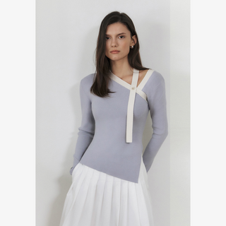 ONE-SHOULDER COLOR-BLOCK KNIT