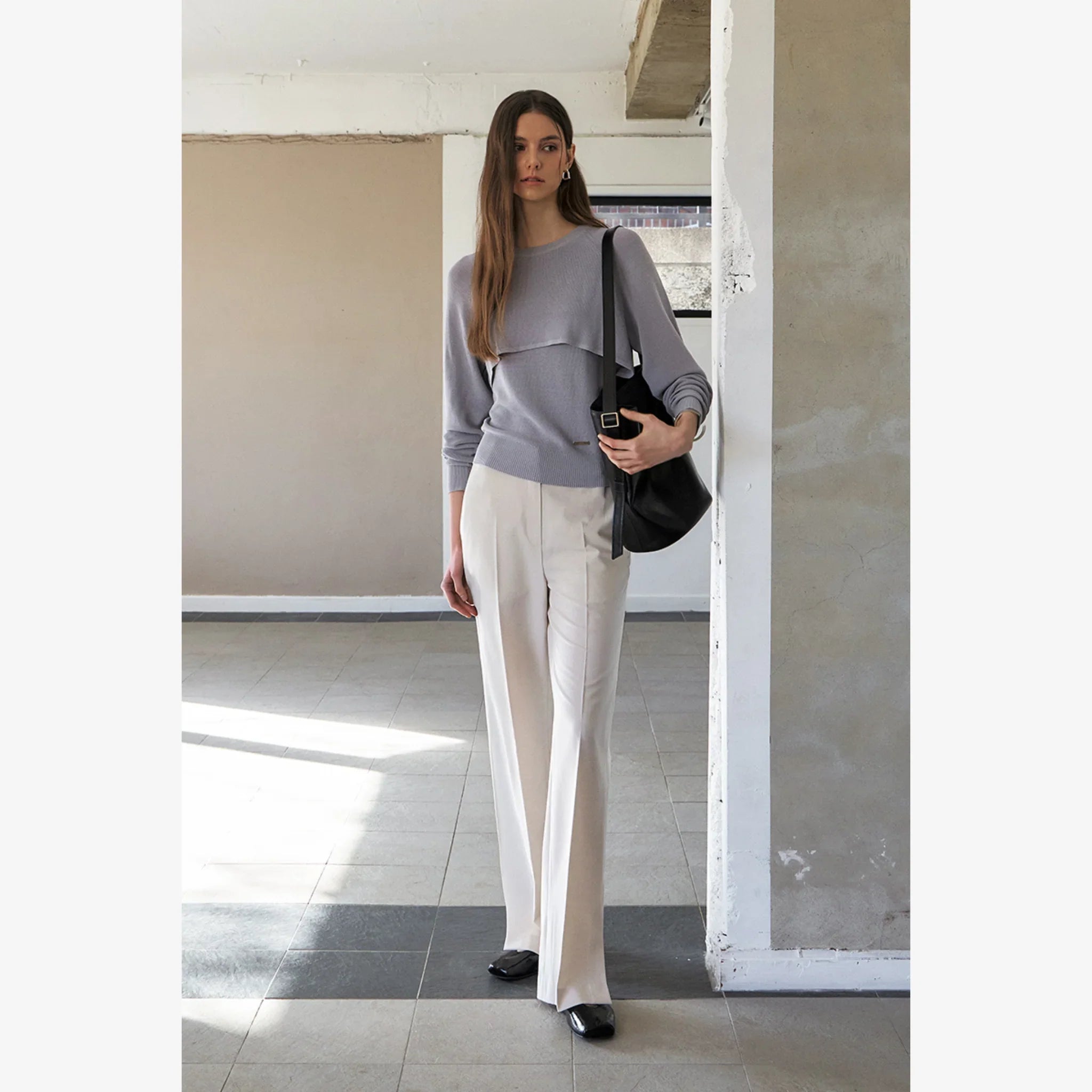 ARTID LIGHT WOOL SLIM BOOTCUT SLACKS-7