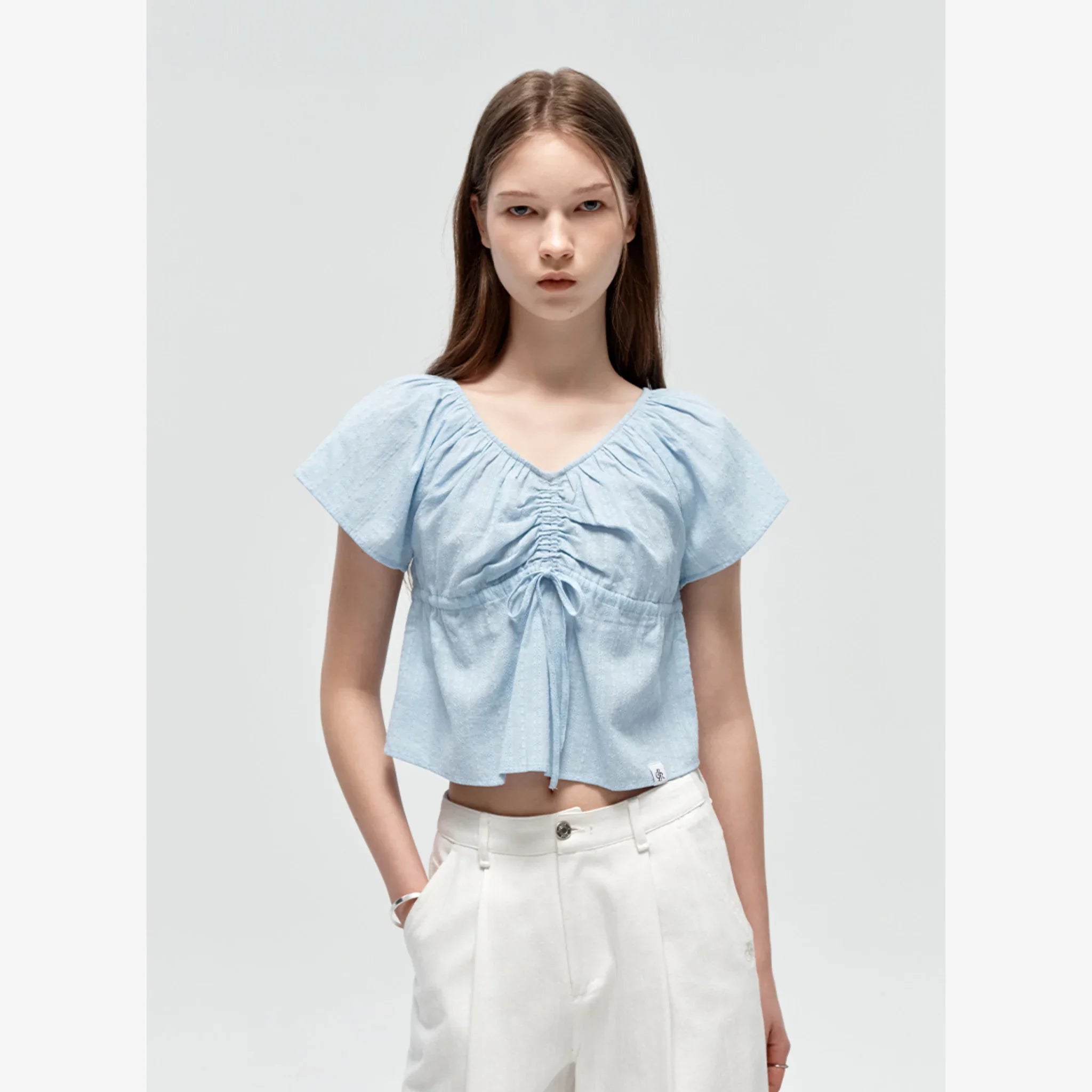 CITYBREEZE V-NECK SHIRRING BLOUSE TOP-7