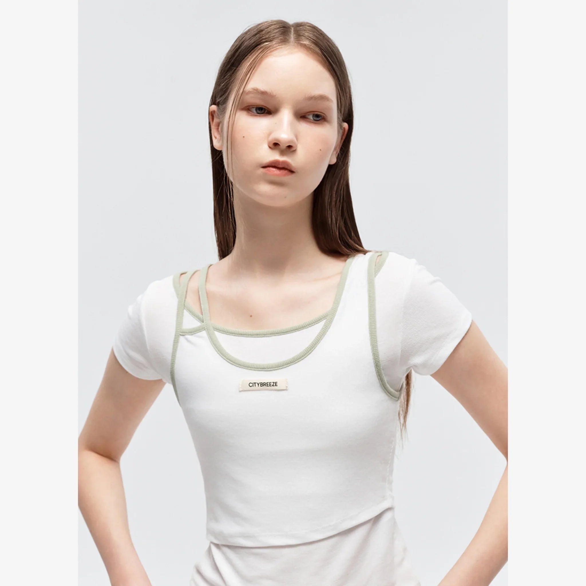 CITYBREEZE POINT LINE LAYERED SHORT SLEEVE T-SHIRT-7