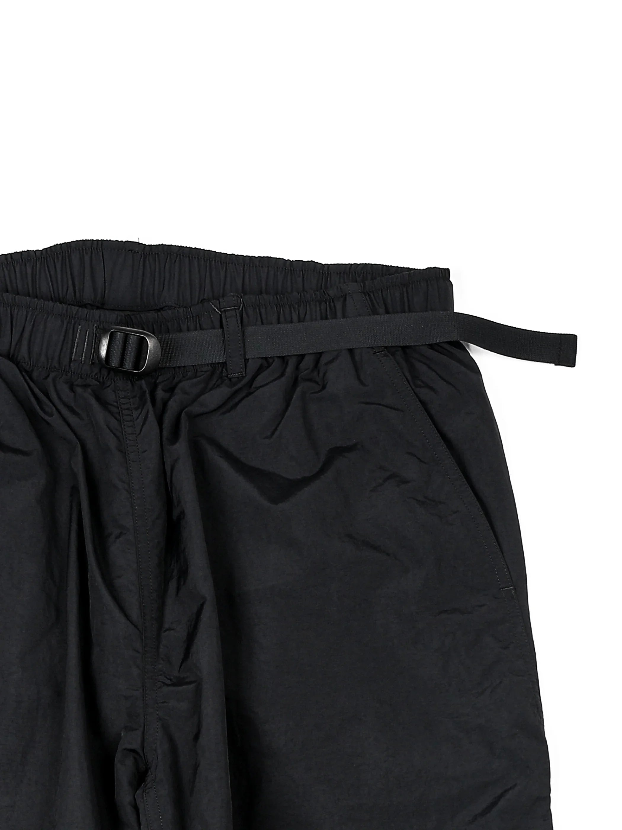 Black men's casual pants with elastic waistband and adjustable belt detail