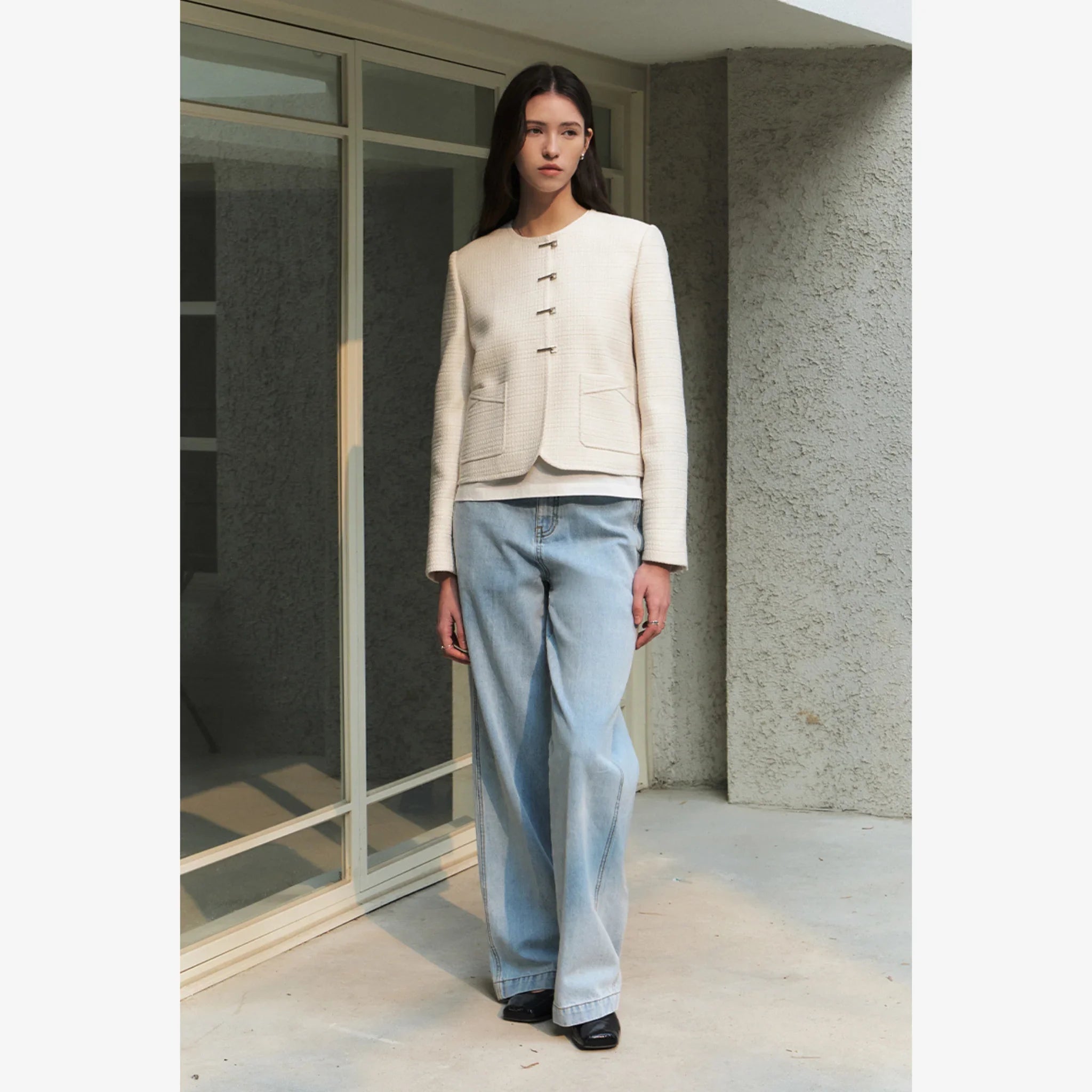 ARTID BUCKLE DETAIL TWEED JACKET | IVORY-4