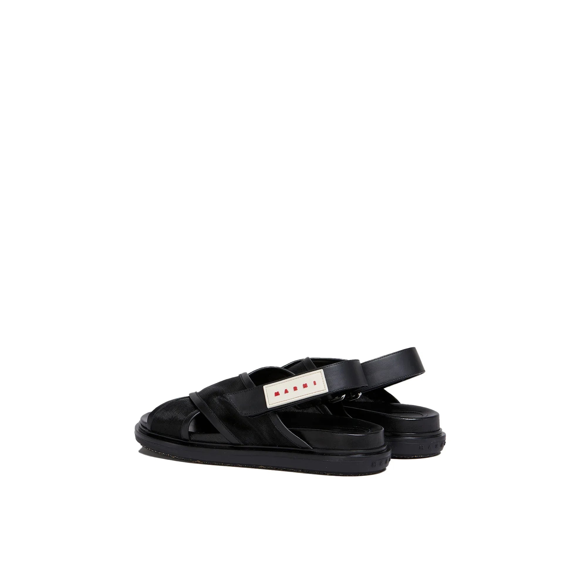 Black Marni branded open-toe sandals with adjustable strap and cushioned sole