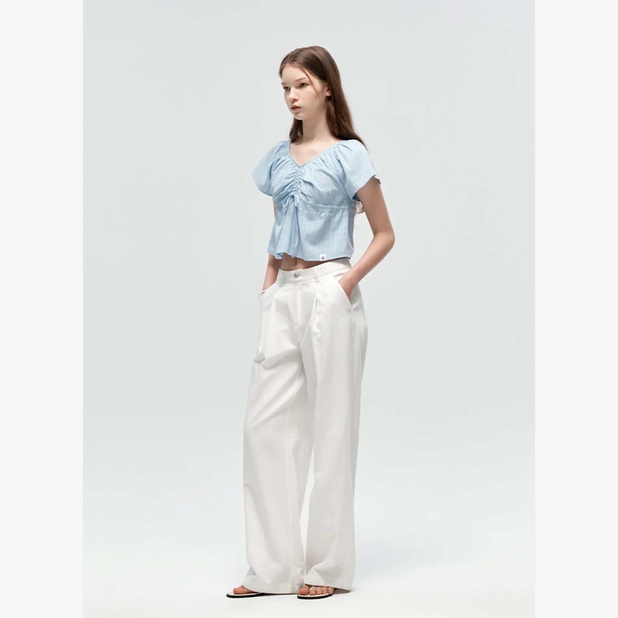 CITYBREEZE V-NECK SHIRRING BLOUSE TOP-8