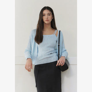 ARTID TWO-WAY UNBALANCE BUTTON-UP CARDIGAN SET-UP