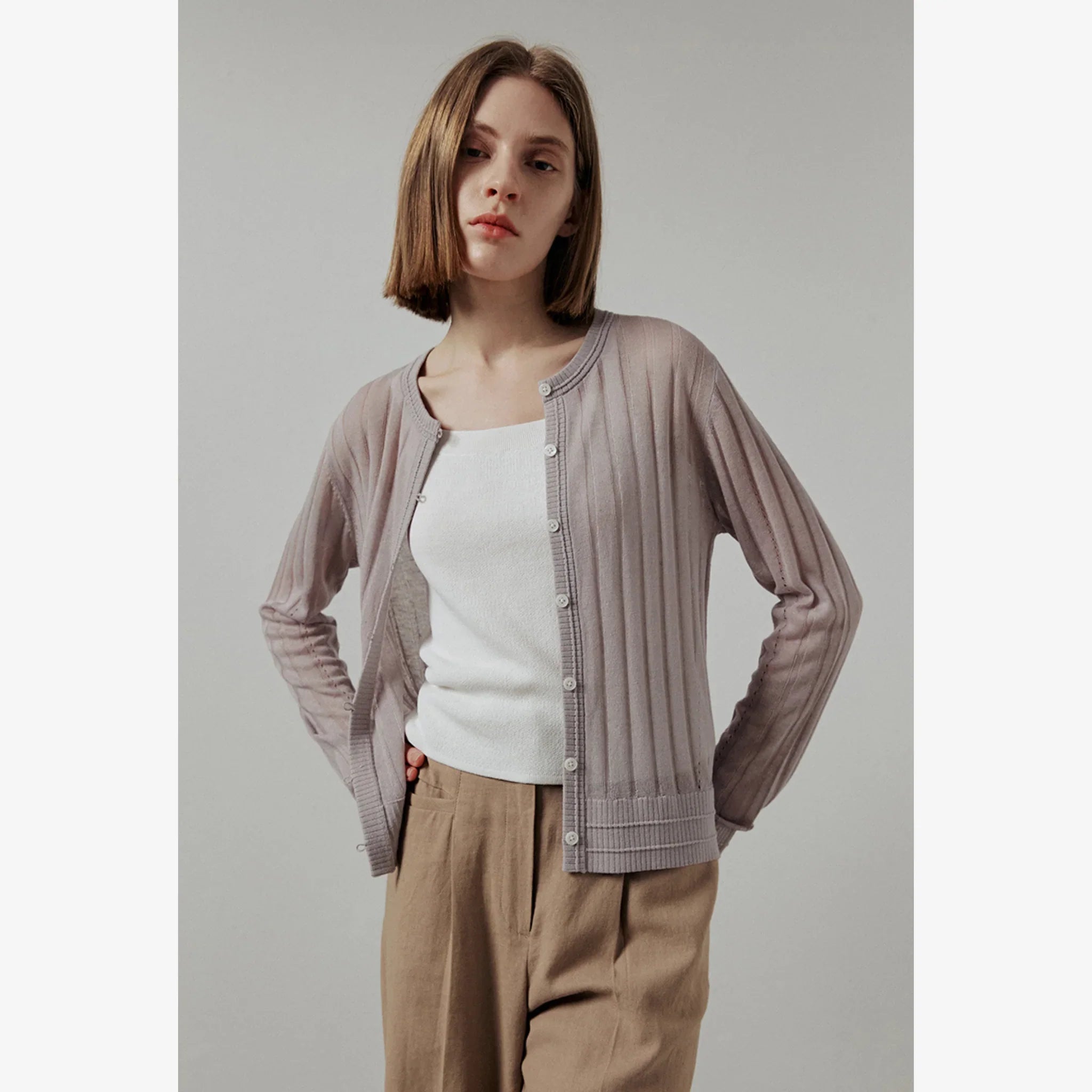 ARTID LINEN SEE THROUGH TEXTURED CARDIGAN-12