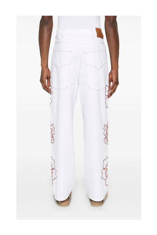 Embroidered Hibiscus Denim Pants