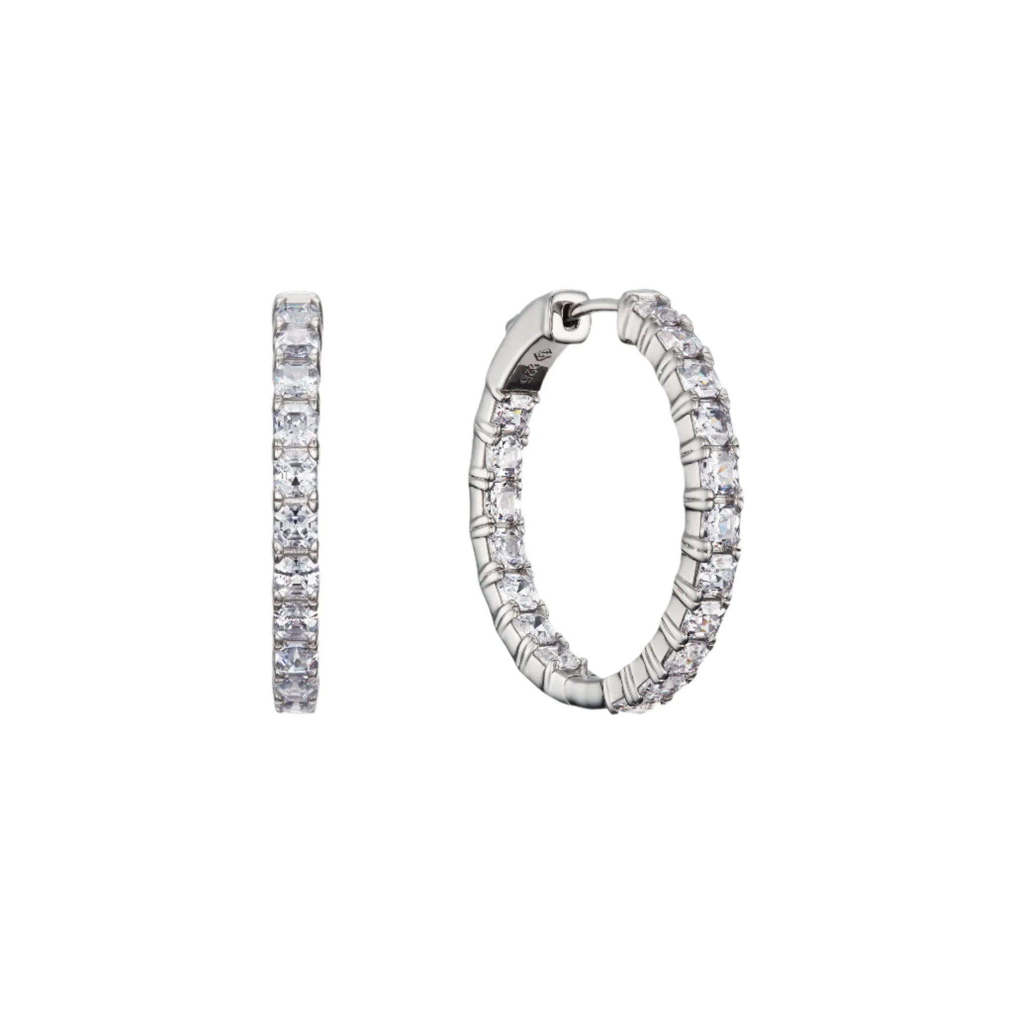 MSGRN Asscher Signature Hoop Earrings Rhodium plated 925 Silver