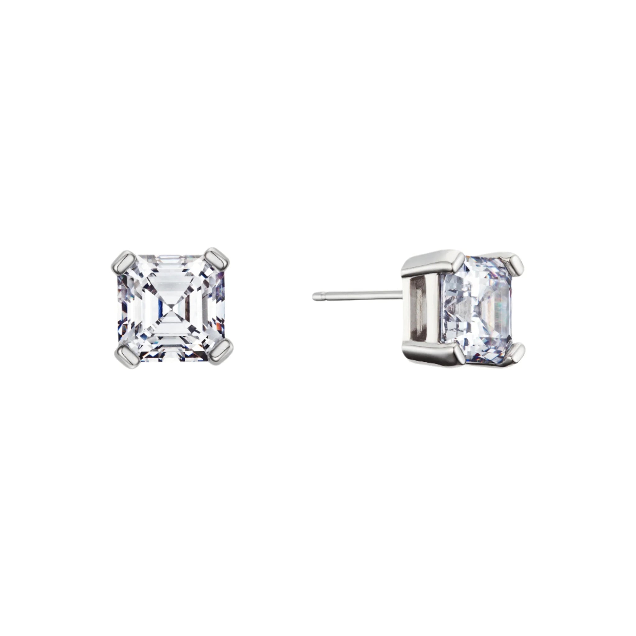 MSGRN Asscher Stud Earrings Rhodium plated 925 Silver